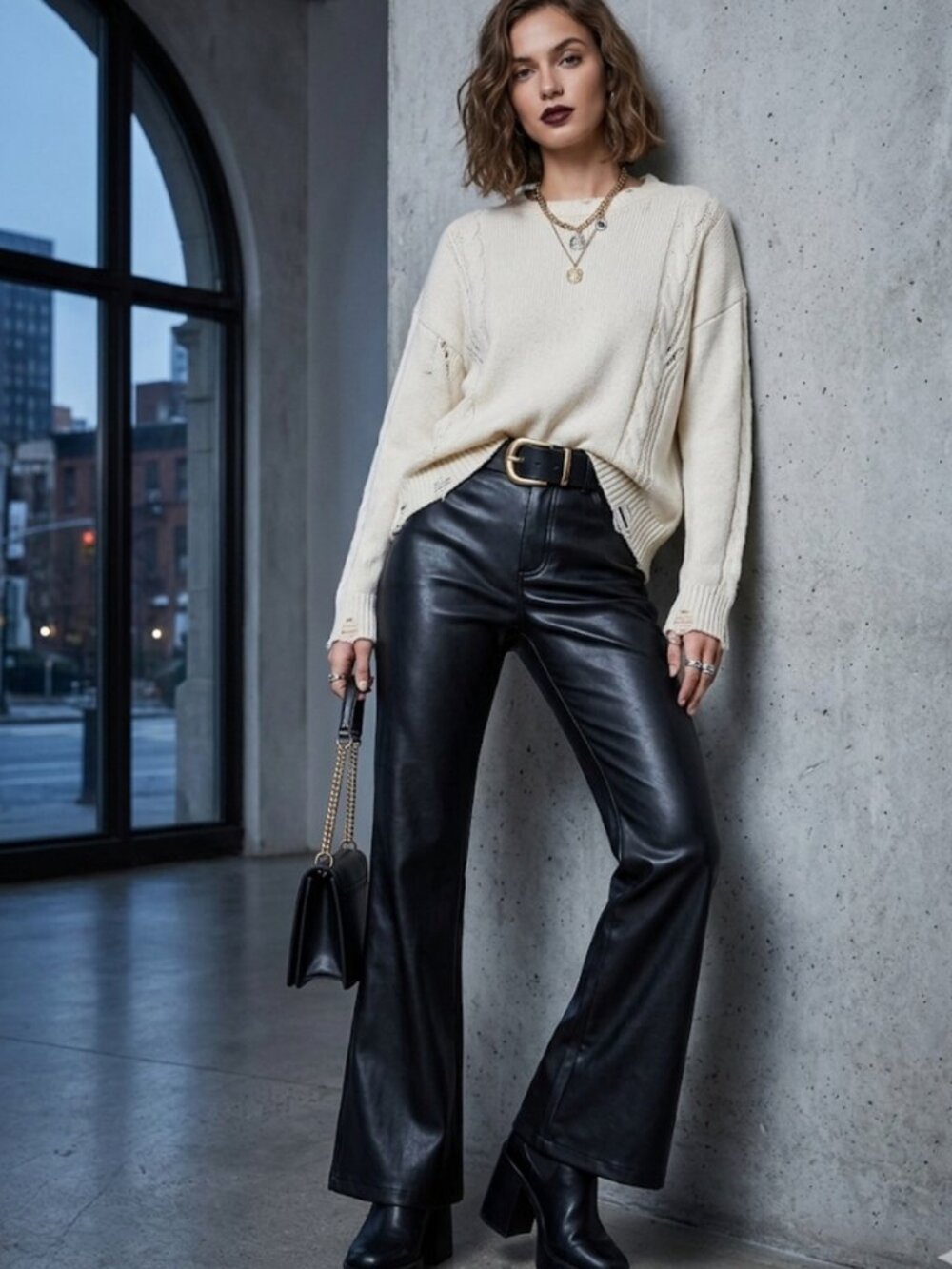 NWT GAP '70s FLARE High Rise Black Vegan Leather Pant + New +SZ 4 / 27